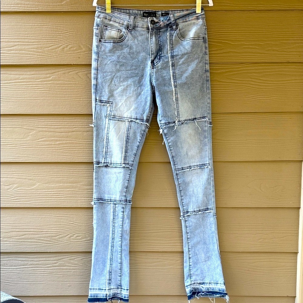 Waimea Stacked Fit Skinny Stretch Distressed Unique Blue Jeans Size 18